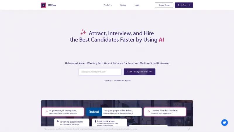 Homepage of 100Hires