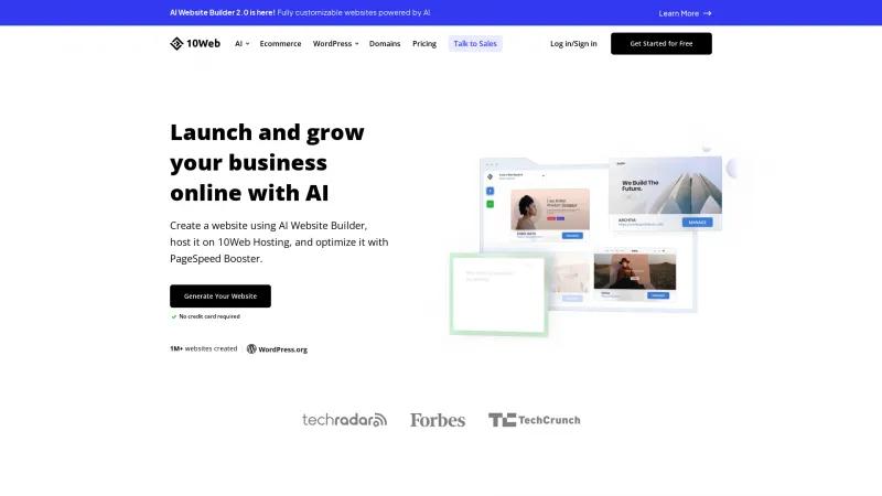 Homepage of 10Web