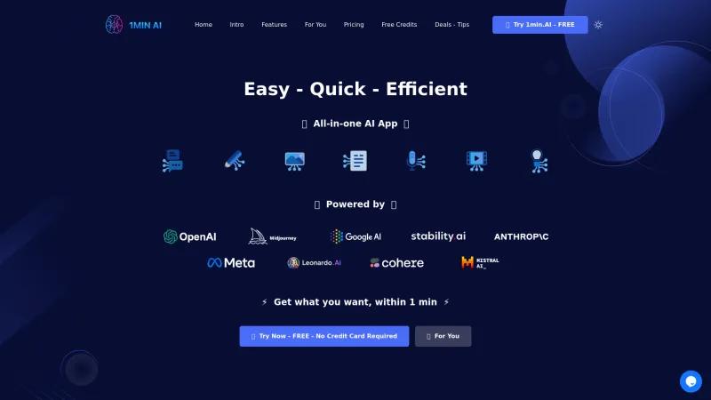 Homepage of 1min.AI