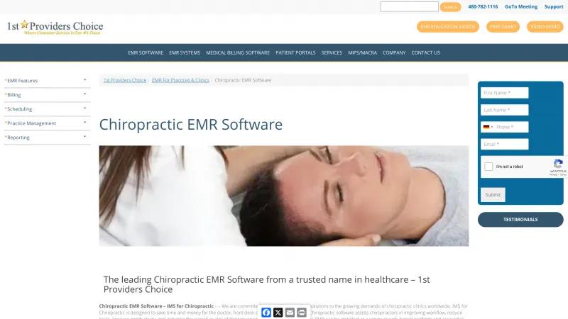 Homepage of 1st Providers Choice Chiropractic EMR