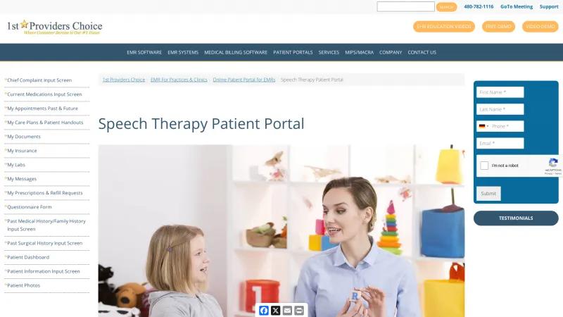 Homepage of 1st Providers Choice Speech Therapy EMR