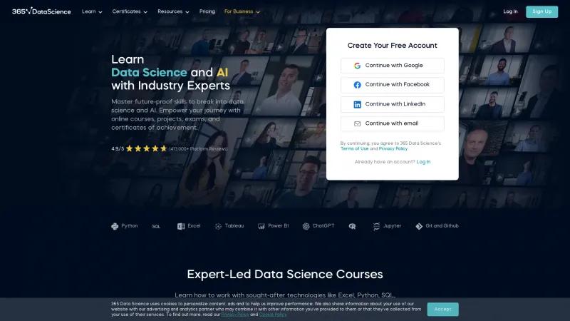 Homepage of 365 Data Science