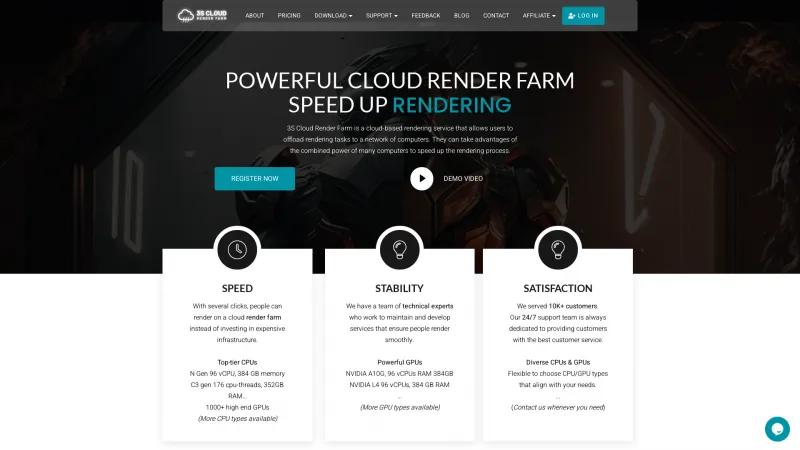 Homepage of 3S Cloud Render Farm