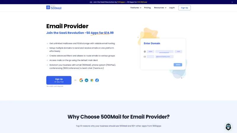 Homepage of 500Mail by 500apps