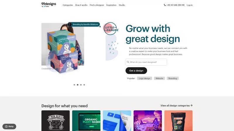 Homepage of 99designs