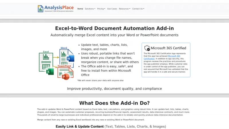 Homepage of Excel-to-Word Document Automation