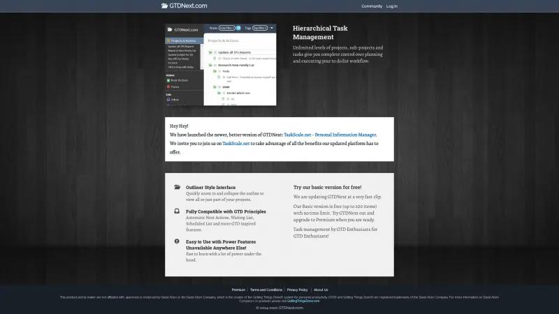 Homepage of GTDNext