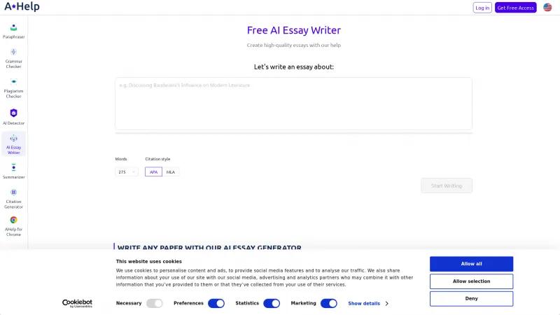 Homepage of AcademicHelp AI Essay Writer