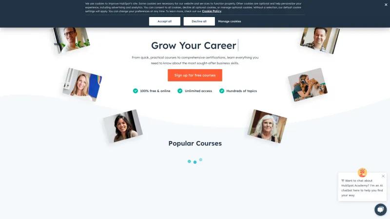 Homepage of HubSpot Academy