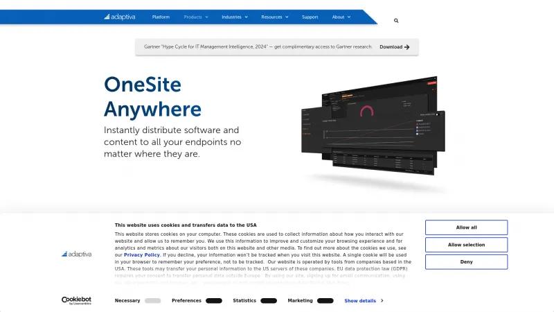 Homepage of Adaptiva OneSite Anywhere