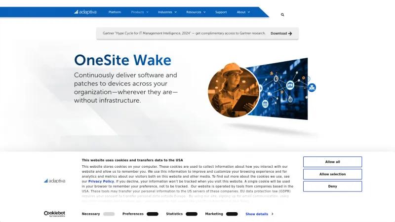 Homepage of Adaptiva OneSite Wake