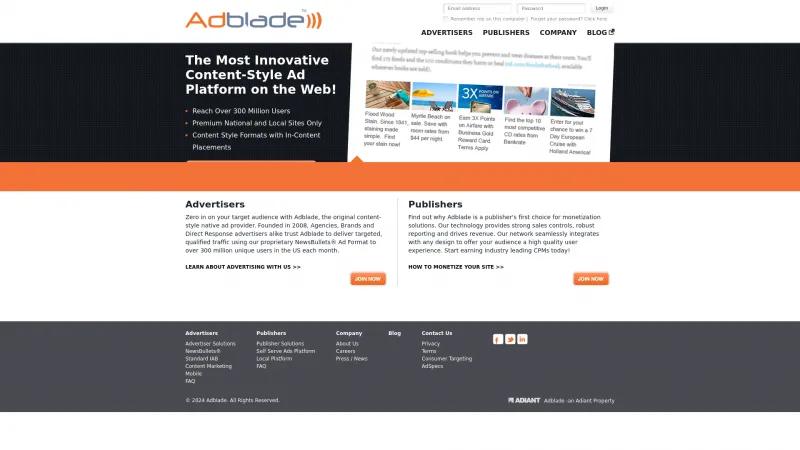 Homepage of Adblade