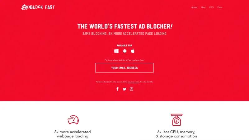 Homepage of Adblock Fast