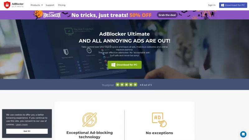 Homepage of AdBlocker Ultimate