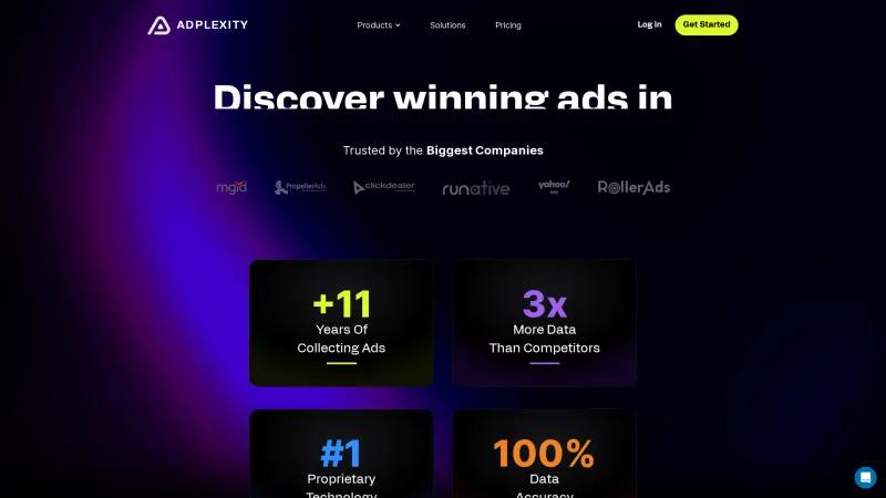 Homepage of AdPlexity