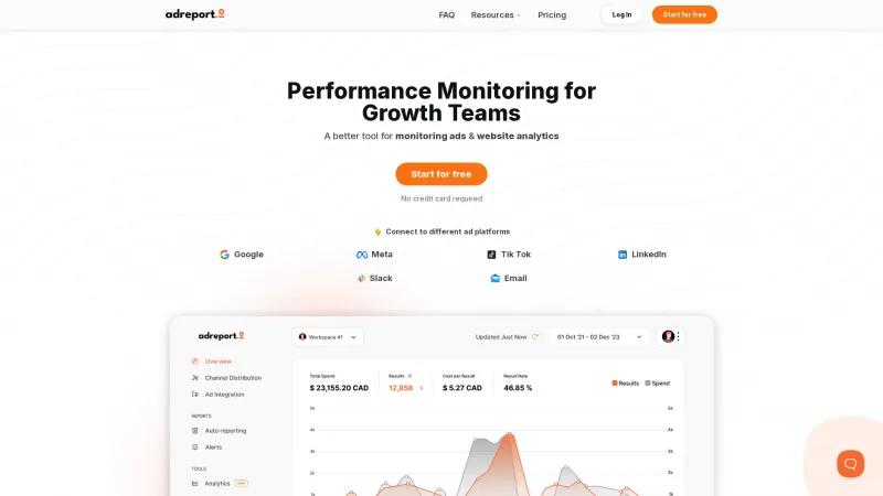 Homepage of Adreport.io