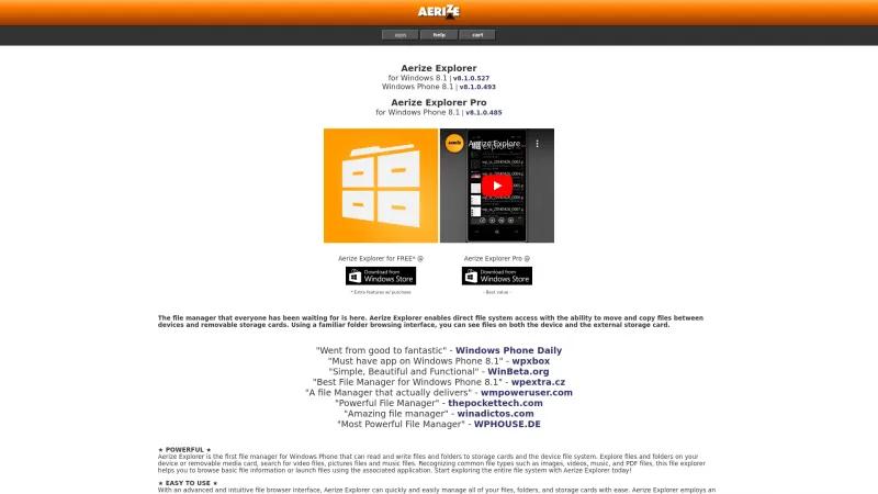 Homepage of Aerize Explorer