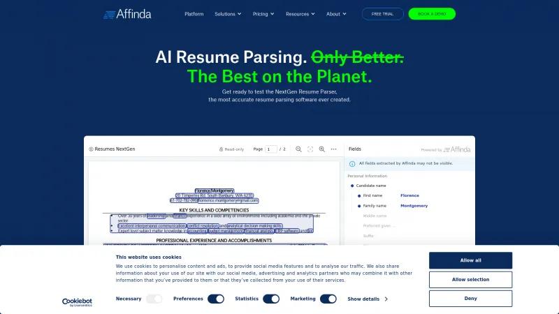 Homepage of Affinda Resume Parser