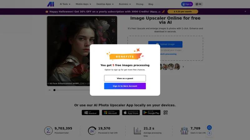 Homepage of Nero AI Image Upscaler