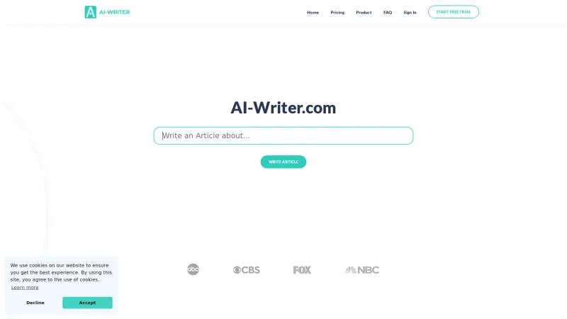 Homepage of AI Writer