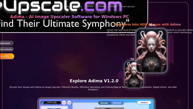 Homepage of Adima AI Image Upscaler