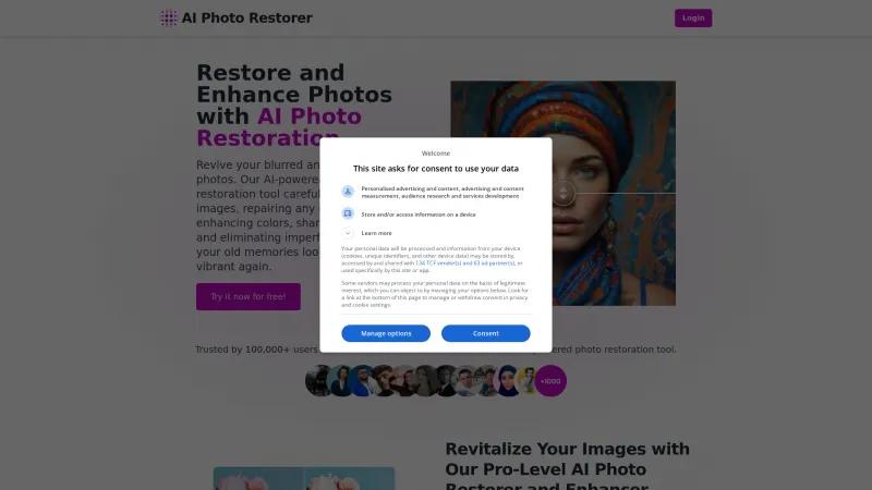 Homepage of AI Photo Restorer