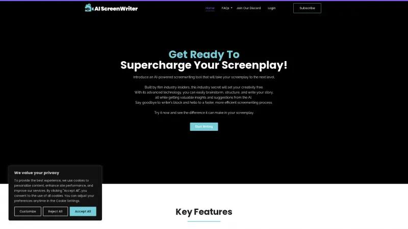 Homepage of AI ScreenWriter