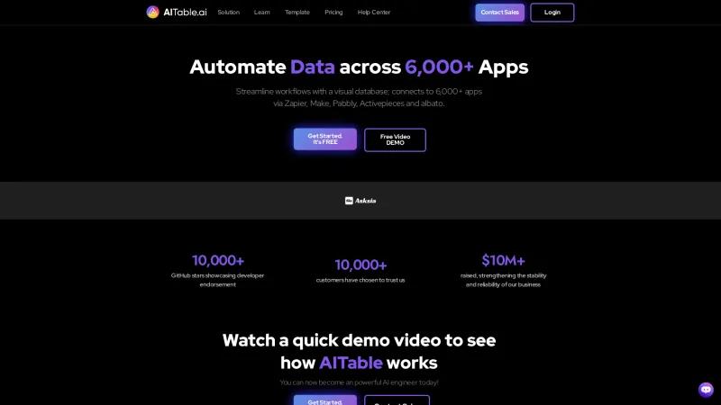 Homepage of AITable