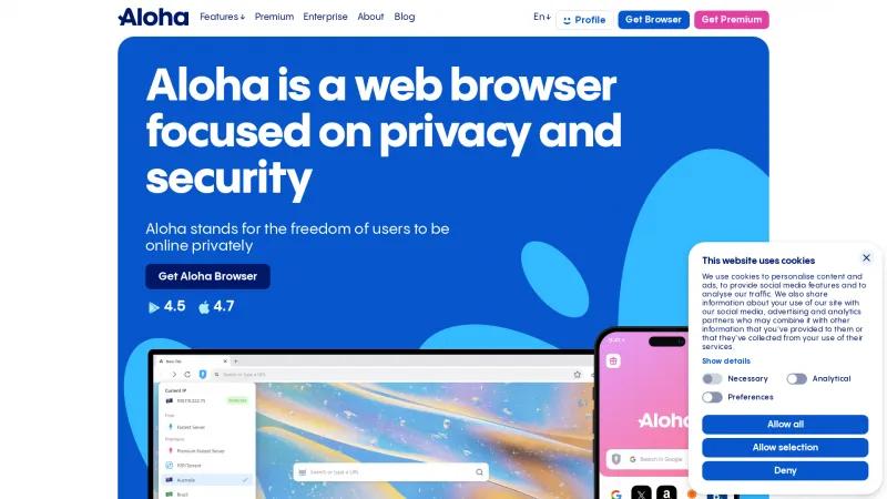 Homepage of Aloha Browser