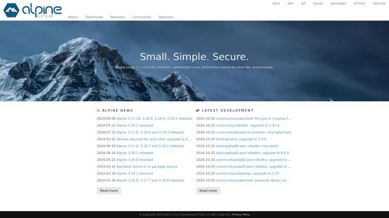 Homepage of Alpine Linux