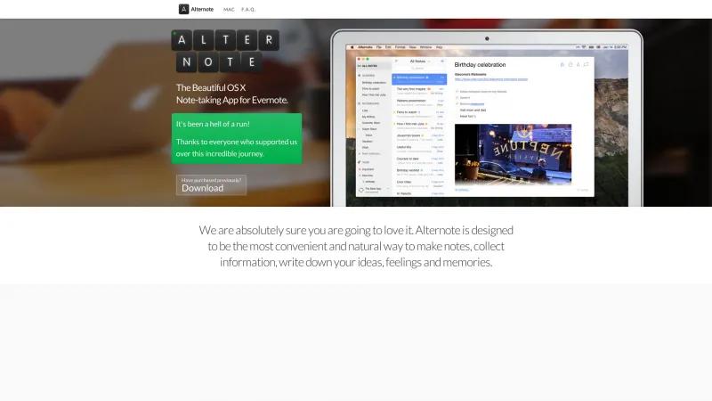 Homepage of Alternote