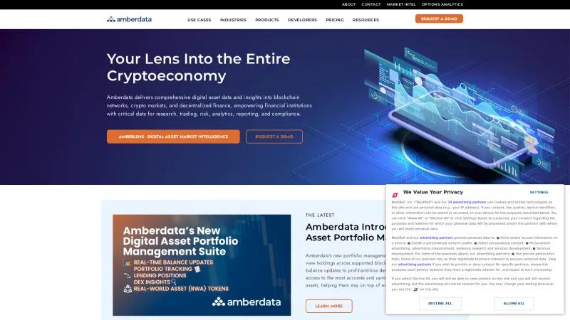 Homepage of Amberdata