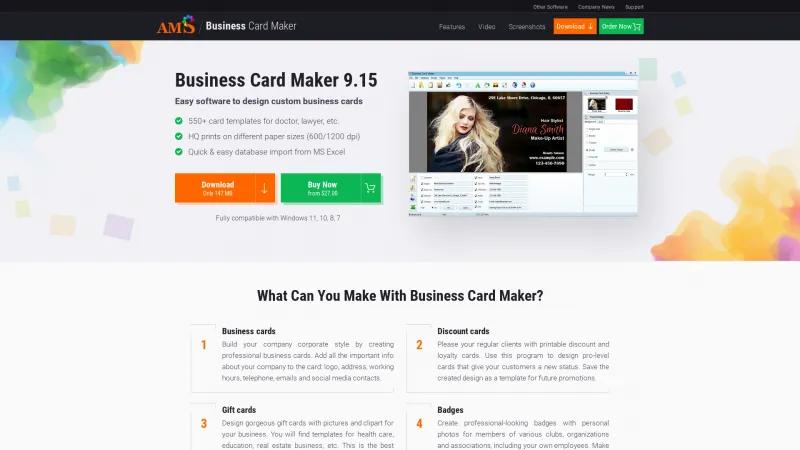 Homepage of Business Card Maker