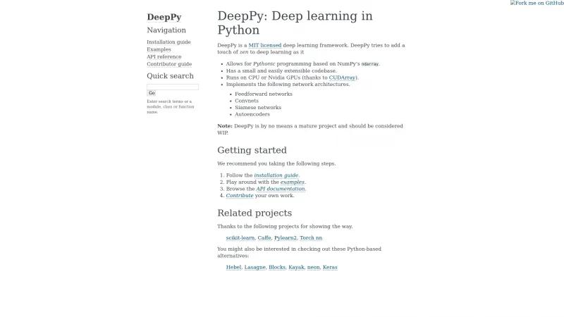 Homepage of DeepPy