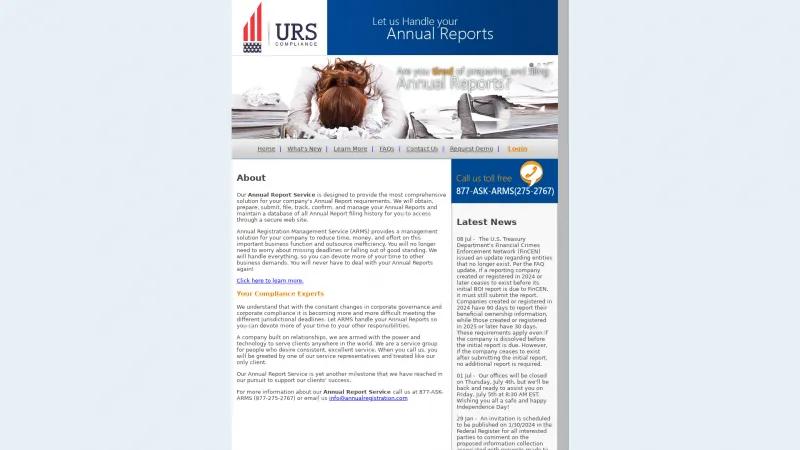 Homepage of Annual Report Management Service