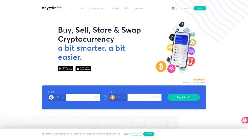 Homepage of Anycoin Direct