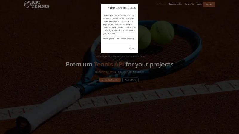 Homepage of API Tennis