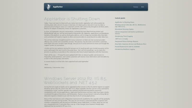 Homepage of AppHarbor