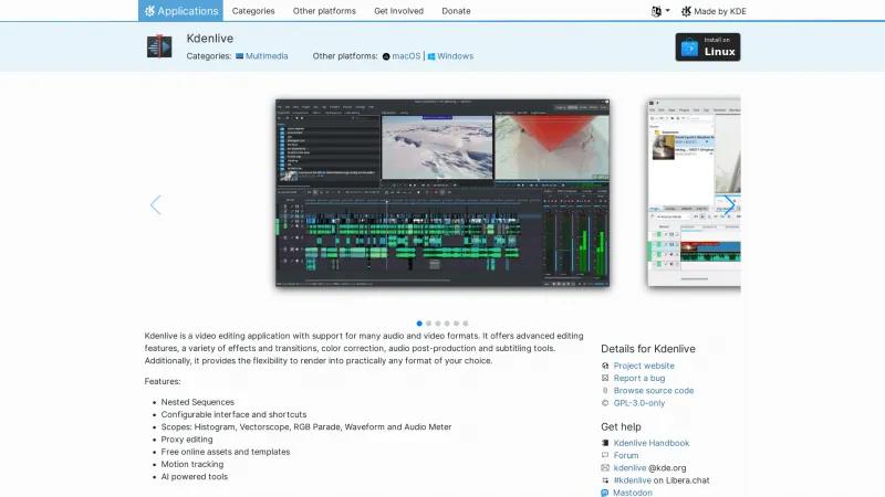 Homepage of Kdenlive