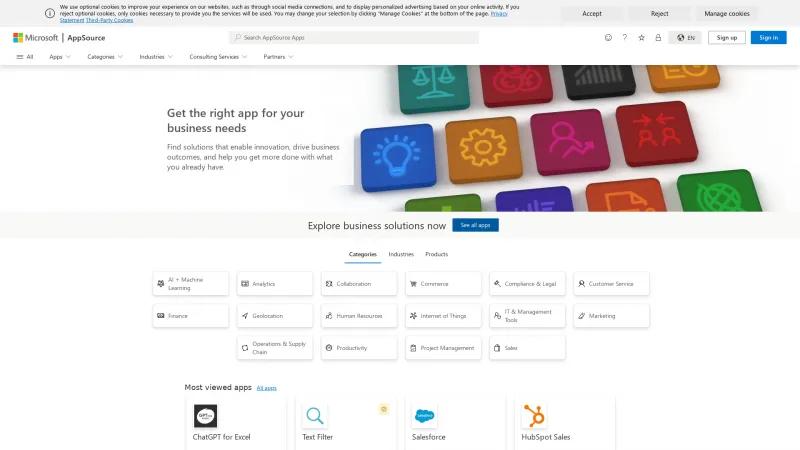 Homepage of Microsoft AppSource