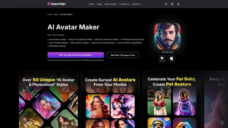 Homepage of AppyHigh AI Avatar Generator