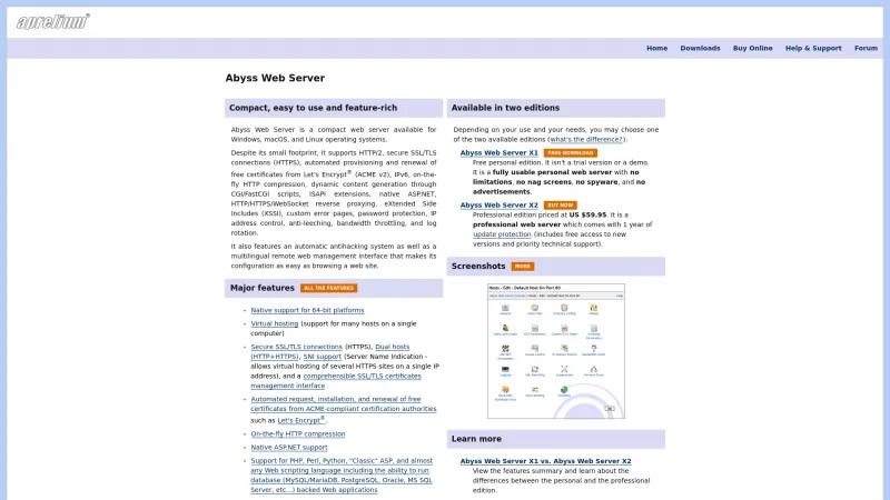 Homepage of Abyss Web Server