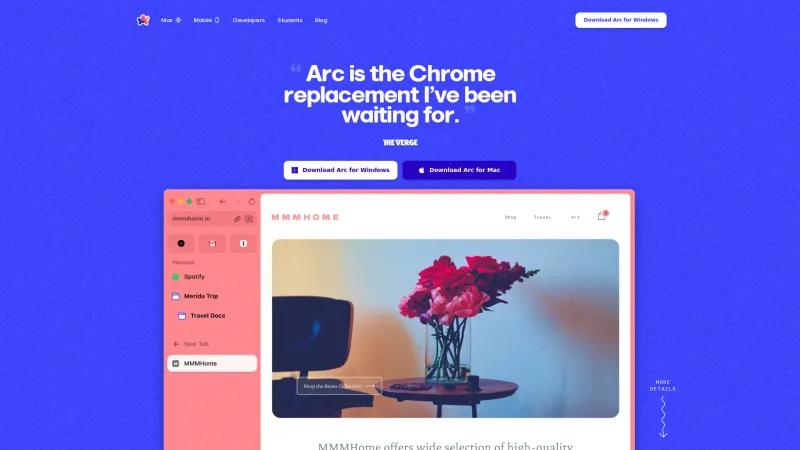 Homepage of Arc