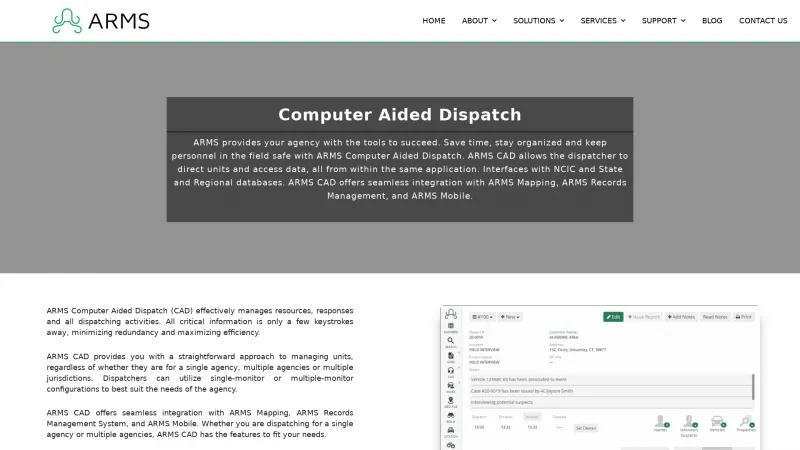 Homepage of ARMS Computer Aided Dispatch