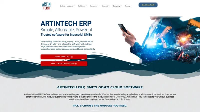 Homepage of Artintech ERP