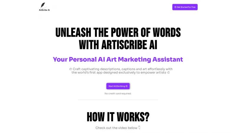 Transform Your Art Marketing with ArtiScribe AI: The Essential Tool for Artists Homepage of ArtiScribe Ai