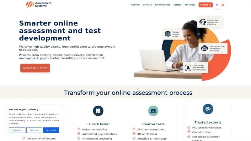 Homepage of Assess.ai