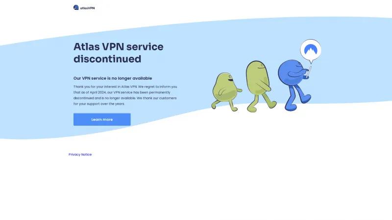 Homepage of Atlas VPN