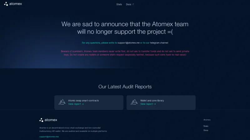 Homepage of Atomex