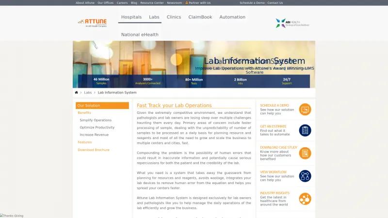 Homepage of Attune Lab Information System